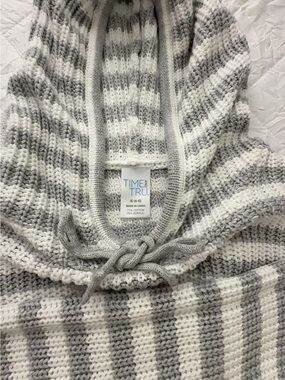 Time and Tru Striped Hooded Knit Sweater in Gray and White